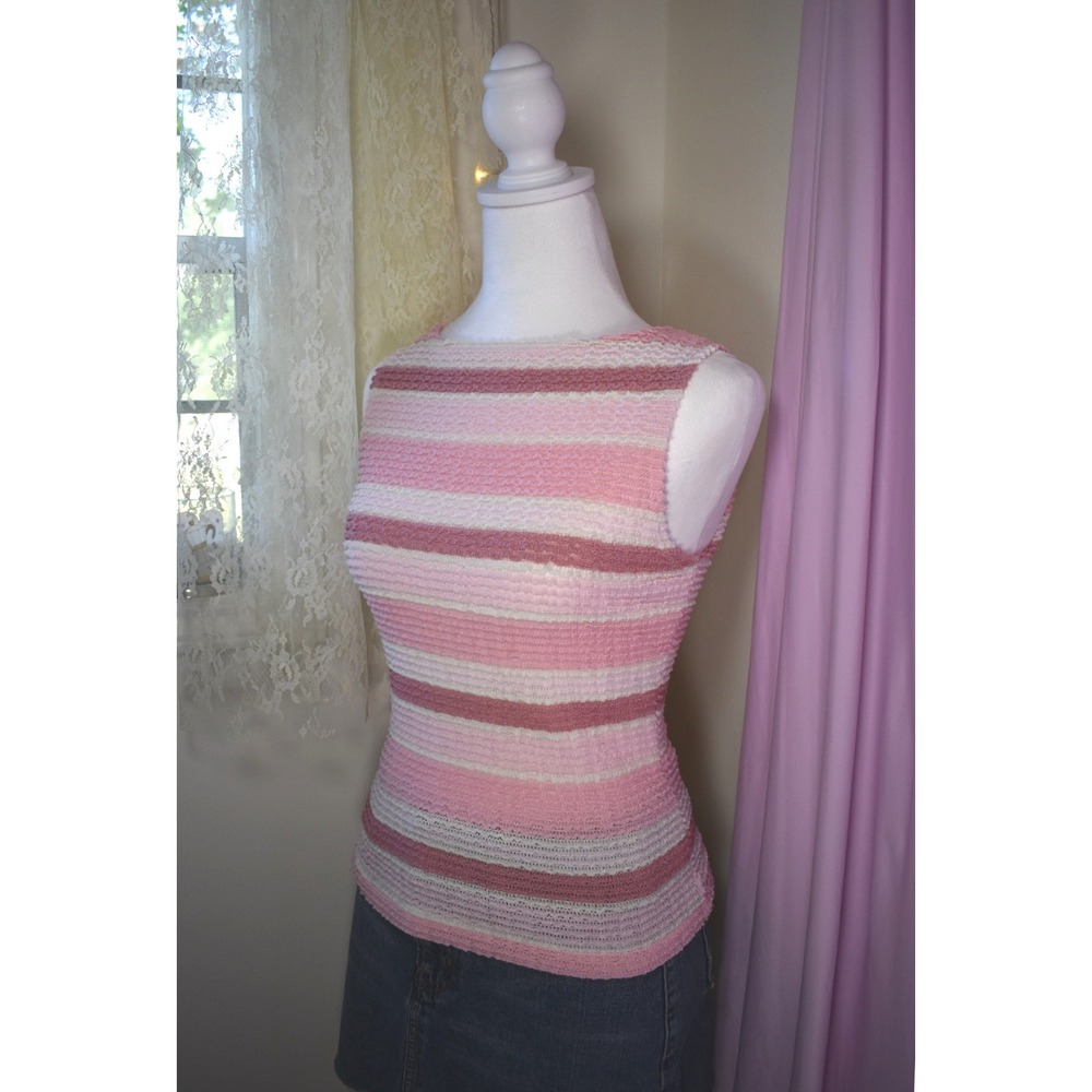 Vintage Venus Pink Striped Knit Tank Top Made in USA Sleeveless Medium